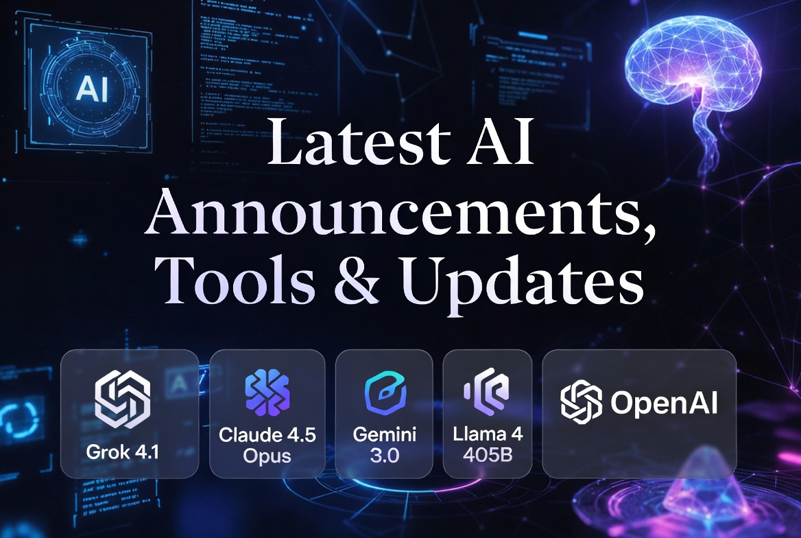 Latest AI Announcements, Tools & Updates 2026 – Grok 4.1, Claude 4.5 Opus, Gemini 3.0, Llama 4 405B, OpenAI Latest AI Announcements, Tools & Updates 2026 – Grok 4.1, Claude 4.5 Opus, Gemini 3.0, Llama 4 405B, OpenAI